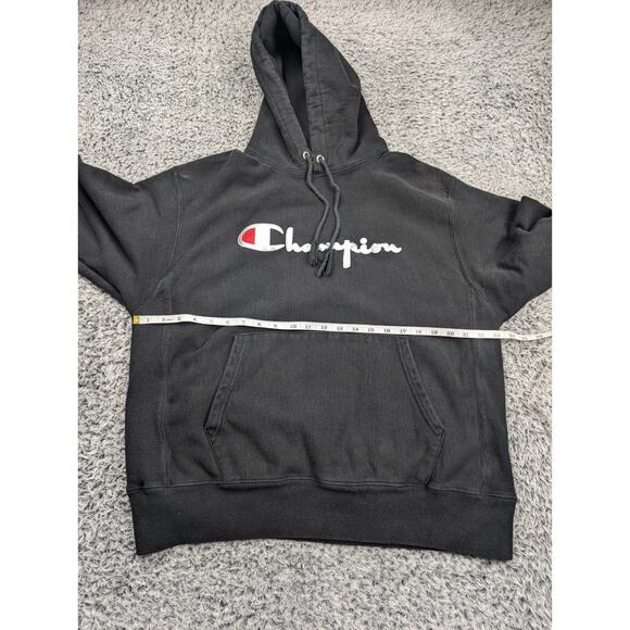 Champion Sweatshirt Men Large Black Reverse Weave Hoodie Drawstring Grunge Chore - Picture 3 of 6